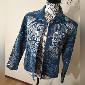Sandy Starkman Textured Embellished Jean Jacket Small